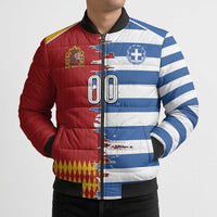 Custom Greece Spain Cultural Half Flag Bomber Puffer Jacket Scratch Style