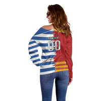 Custom Greece Spain Cultural Half Flag Off Shoulder Sweater Scratch Style