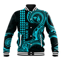 Custom Hawaii Baseball Jacket Paradise of the Pacific Tribal Kakau for King Kamehameha Day - Aqua LT9 - Wonder Print Shop