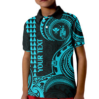 Custom Hawaii Kid Polo Shirt Paradise of the Pacific Tribal Kakau for King Kamehameha Day - Aqua - Wonder Print Shop