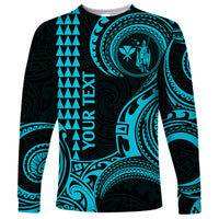 Custom Hawaii Long Sleeve Shirt Paradise of the Pacific Tribal Kakau for King Kamehameha Day - Aqua - Wonder Print Shop