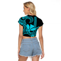 Custom Hawaii Raglan Cropped T Shirt Paradise of the Pacific Tribal Kakau for King Kamehameha Day - Aqua - Wonder Print Shop