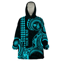 Custom Hawaii Wearable Blanket Hoodie Paradise of the Pacific Tribal Kakau for King Kamehameha Day - Aqua - Wonder Print Shop