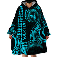 Custom Hawaii Wearable Blanket Hoodie Paradise of the Pacific Tribal Kakau for King Kamehameha Day - Aqua - Wonder Print Shop