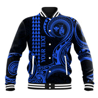 Custom Hawaii Baseball Jacket Paradise of the Pacific Tribal Kakau for King Kamehameha Day - Blue LT9 - Wonder Print Shop