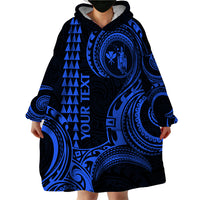 Custom Hawaii Wearable Blanket Hoodie Paradise of the Pacific Tribal Kakau for King Kamehameha Day - Blue - Wonder Print Shop