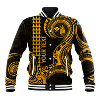 Custom Hawaii Baseball Jacket Paradise of the Pacific Tribal Kakau for King Kamehameha Day - Gold LT9 - Wonder Print Shop