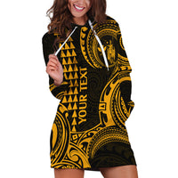 Custom Hawaii Hoodie Dress Paradise of the Pacific Tribal Kakau for King Kamehameha Day - Gold - Wonder Print Shop