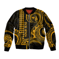 Custom Hawaii Sleeve Zip Bomber Jacket Paradise of the Pacific Tribal Kakau for King Kamehameha Day - Gold - Wonder Print Shop