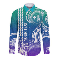 Custom Hawaii Long Sleeve Button Shirt Paradise of the Pacific Tribal Kakau for King Kamehameha Day - Gradient - Wonder Print Shop