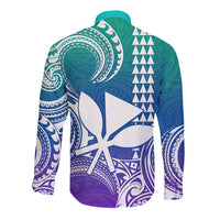Custom Hawaii Long Sleeve Button Shirt Paradise of the Pacific Tribal Kakau for King Kamehameha Day - Gradient - Wonder Print Shop