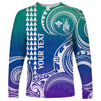 Custom Hawaii Long Sleeve Shirt Paradise of the Pacific Tribal Kakau for King Kamehameha Day - Gradient - Wonder Print Shop