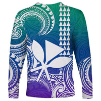 Custom Hawaii Long Sleeve Shirt Paradise of the Pacific Tribal Kakau for King Kamehameha Day - Gradient - Wonder Print Shop