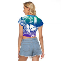 Custom Hawaii Raglan Cropped T Shirt Paradise of the Pacific Tribal Kakau for King Kamehameha Day - Gradient - Wonder Print Shop