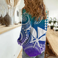 Custom Hawaii Women Casual Shirt Paradise of the Pacific Tribal Kakau for King Kamehameha Day - Gradient - Wonder Print Shop