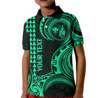 Custom Hawaii Kid Polo Shirt Paradise of the Pacific Tribal Kakau for King Kamehameha Day - Green - Wonder Print Shop