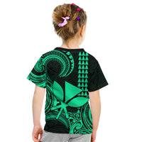 Custom Hawaii Kid T Shirt Paradise of the Pacific Tribal Kakau for King Kamehameha Day - Green - Wonder Print Shop