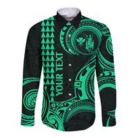Custom Hawaii Long Sleeve Button Shirt Paradise of the Pacific Tribal Kakau for King Kamehameha Day - Green - Wonder Print Shop