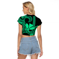 Custom Hawaii Raglan Cropped T Shirt Paradise of the Pacific Tribal Kakau for King Kamehameha Day - Green - Wonder Print Shop