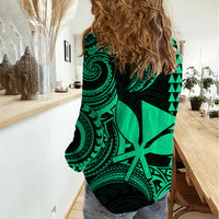 Custom Hawaii Women Casual Shirt Paradise of the Pacific Tribal Kakau for King Kamehameha Day - Green - Wonder Print Shop