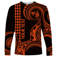 Custom Hawaii Long Sleeve Shirt Paradise of the Pacific Tribal Kakau for King Kamehameha Day - Orange - Wonder Print Shop
