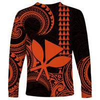 Custom Hawaii Long Sleeve Shirt Paradise of the Pacific Tribal Kakau for King Kamehameha Day - Orange - Wonder Print Shop