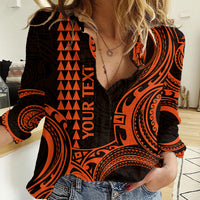 Custom Hawaii Women Casual Shirt Paradise of the Pacific Tribal Kakau for King Kamehameha Day - Orange - Wonder Print Shop