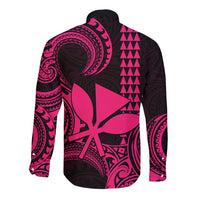 Custom Hawaii Long Sleeve Button Shirt Paradise of the Pacific Tribal Kakau for King Kamehameha Day - Pink - Wonder Print Shop