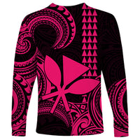 Custom Hawaii Long Sleeve Shirt Paradise of the Pacific Tribal Kakau for King Kamehameha Day - Pink - Wonder Print Shop