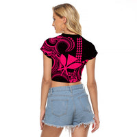 Custom Hawaii Raglan Cropped T Shirt Paradise of the Pacific Tribal Kakau for King Kamehameha Day - Pink - Wonder Print Shop