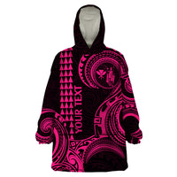 Custom Hawaii Wearable Blanket Hoodie Paradise of the Pacific Tribal Kakau for King Kamehameha Day - Pink - Wonder Print Shop