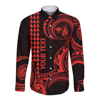 Custom Hawaii Long Sleeve Button Shirt Paradise of the Pacific Tribal Kakau for King Kamehameha Day - Red - Wonder Print Shop