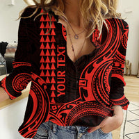 Custom Hawaii Women Casual Shirt Paradise of the Pacific Tribal Kakau for King Kamehameha Day - Red - Wonder Print Shop