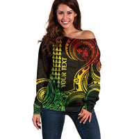 Custom Hawaii Off Shoulder Sweater Paradise of the Pacific Tribal Kakau for King Kamehameha Day - Reggae - Wonder Print Shop