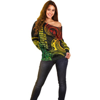 Custom Hawaii Off Shoulder Sweater Paradise of the Pacific Tribal Kakau for King Kamehameha Day - Reggae - Wonder Print Shop