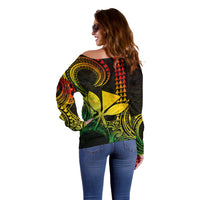 Custom Hawaii Off Shoulder Sweater Paradise of the Pacific Tribal Kakau for King Kamehameha Day - Reggae - Wonder Print Shop