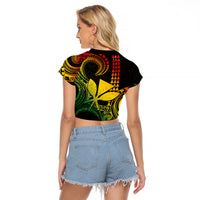Custom Hawaii Raglan Cropped T Shirt Paradise of the Pacific Tribal Kakau for King Kamehameha Day - Reggae - Wonder Print Shop