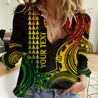 Custom Hawaii Women Casual Shirt Paradise of the Pacific Tribal Kakau for King Kamehameha Day - Reggae - Wonder Print Shop