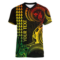 Custom Hawaii Women V Neck T Shirt Paradise of the Pacific Tribal Kakau for King Kamehameha Day - Reggae - Wonder Print Shop