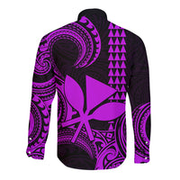 Custom Hawaii Long Sleeve Button Shirt Paradise of the Pacific Tribal Kakau for King Kamehameha Day - Purple - Wonder Print Shop