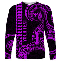 Custom Hawaii Long Sleeve Shirt Paradise of the Pacific Tribal Kakau for King Kamehameha Day - Purple - Wonder Print Shop