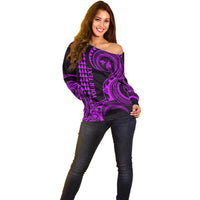 Custom Hawaii Off Shoulder Sweater Paradise of the Pacific Tribal Kakau for King Kamehameha Day - Purple - Wonder Print Shop