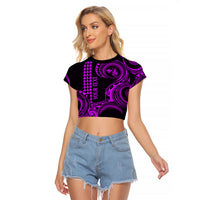 Custom Hawaii Raglan Cropped T Shirt Paradise of the Pacific Tribal Kakau for King Kamehameha Day - Purple - Wonder Print Shop