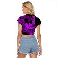 Custom Hawaii Raglan Cropped T Shirt Paradise of the Pacific Tribal Kakau for King Kamehameha Day - Purple - Wonder Print Shop