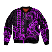 Custom Hawaii Sleeve Zip Bomber Jacket Paradise of the Pacific Tribal Kakau for King Kamehameha Day - Purple - Wonder Print Shop