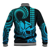 Custom Happy King Kamehameha Day Hawaii Baseball Jacket Paradise of the Pacific Tribal Kakau with Kanaka Maoli - Aqua LT9 - Wonder Print Shop