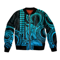 Custom Happy King Kamehameha Day Hawaii Bomber Jacket Paradise of the Pacific Tribal Kakau with Kanaka Maoli - Aqua LT9 - Wonder Print Shop