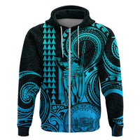 Custom Happy King Kamehameha Day Hawaii Hoodie Paradise of the Pacific Tribal Kakau with Kanaka Maoli - Aqua - Wonder Print Shop