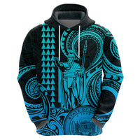 Custom Happy King Kamehameha Day Hawaii Hoodie Paradise of the Pacific Tribal Kakau with Kanaka Maoli - Aqua - Wonder Print Shop