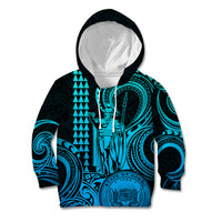 Custom Happy King Kamehameha Day Hawaii Kid Hoodie Paradise of the Pacific Tribal Kakau with Kanaka Maoli - Aqua - Wonder Print Shop